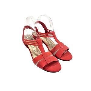 Impo 8.5 Estrella Stretch Dress‎ Sandal Slingback Coral Pink Heels Stretch EUC